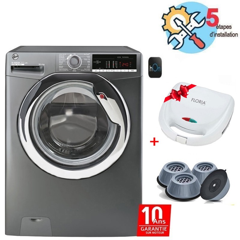 Lave Linge Frontal HOOVER H3WS4105TCGE-04 10.5 Kg + Pack 4 Tampons + Appareil à Panini