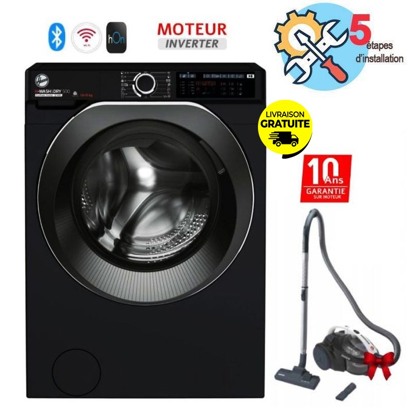 Lave linge Frontal HOOVER HW414MBCB-1 14 Kg +  Aspirateur Sans Sac