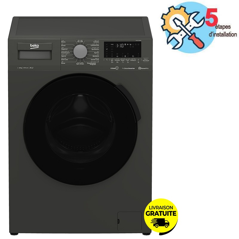 Lave Linge Frontal Inverter BEKO WTE12726MG 12kg - Gris Foncé