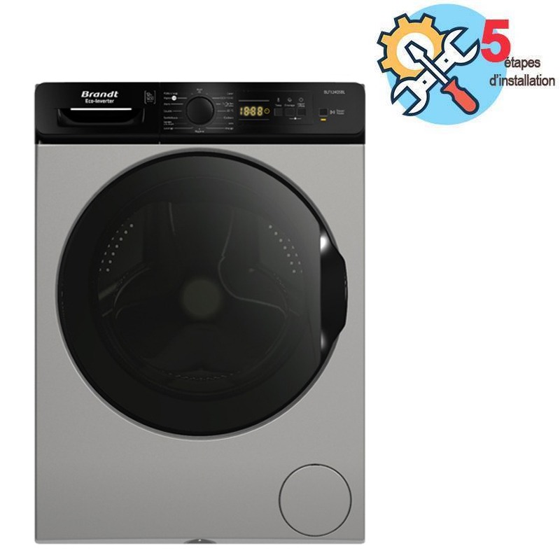 Lave Linge Frontal Inverter BRANDT BLF124QSBL 12kg - Silver