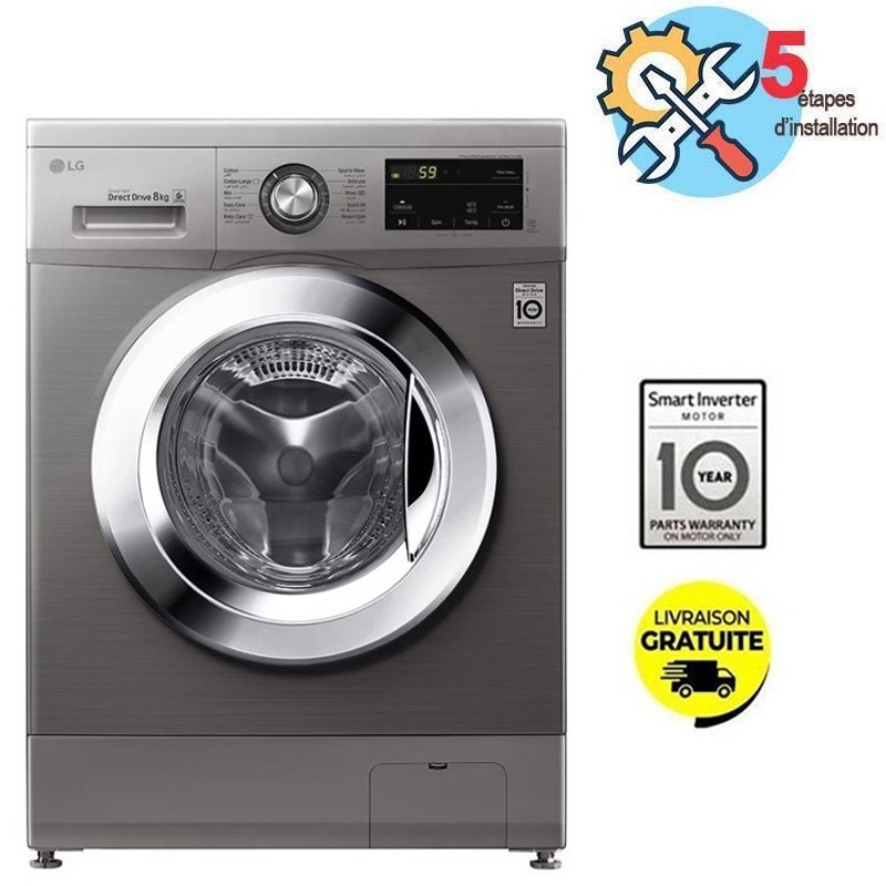 Lave Linge Frontal Inverter LG 8kg FH2J3TNG5P - Silver