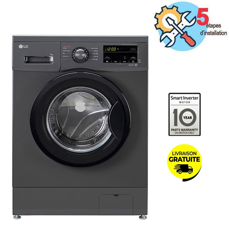 Lave Linge Frontal Inverter LG F2J3QYG6J 7kg - Noir