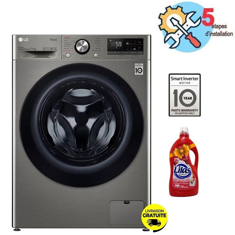 Lave linge Frontal LG F4Y5EYGYPV 11 Kg + Lessive Gel Machine LILAS