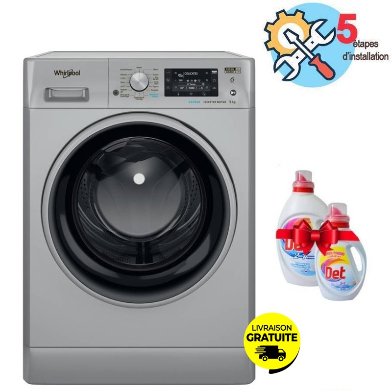 Lave linge Frontal WHIRLPOOL FFWD9248SBS-VNA 9kg + Det 2.5L + 1L