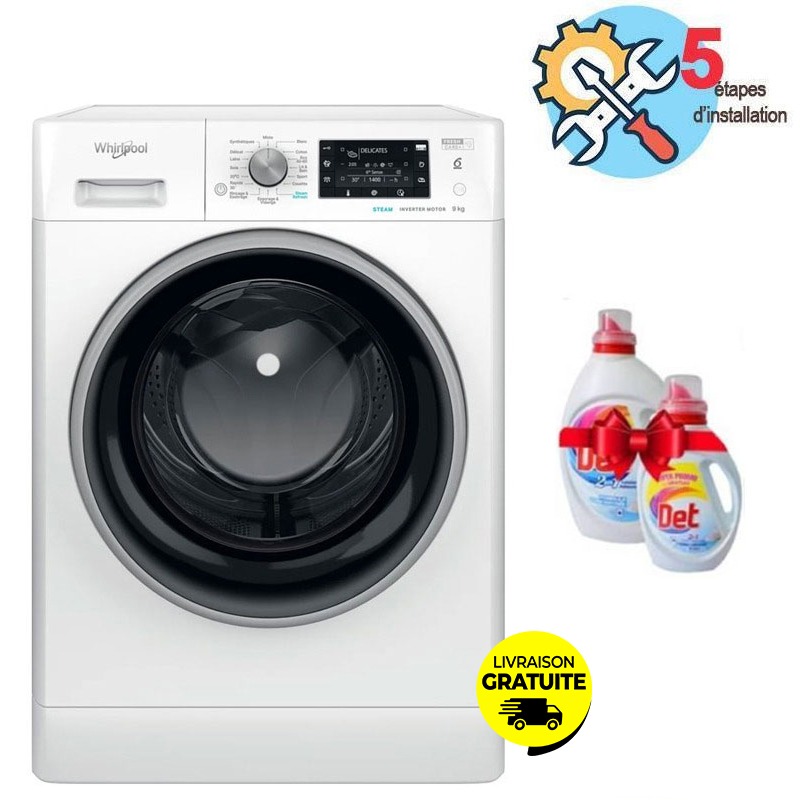 Lave linge Frontal WHIRLPOOL FFWD9248WBS-VNA 9kg + Det 2.5L + 1L