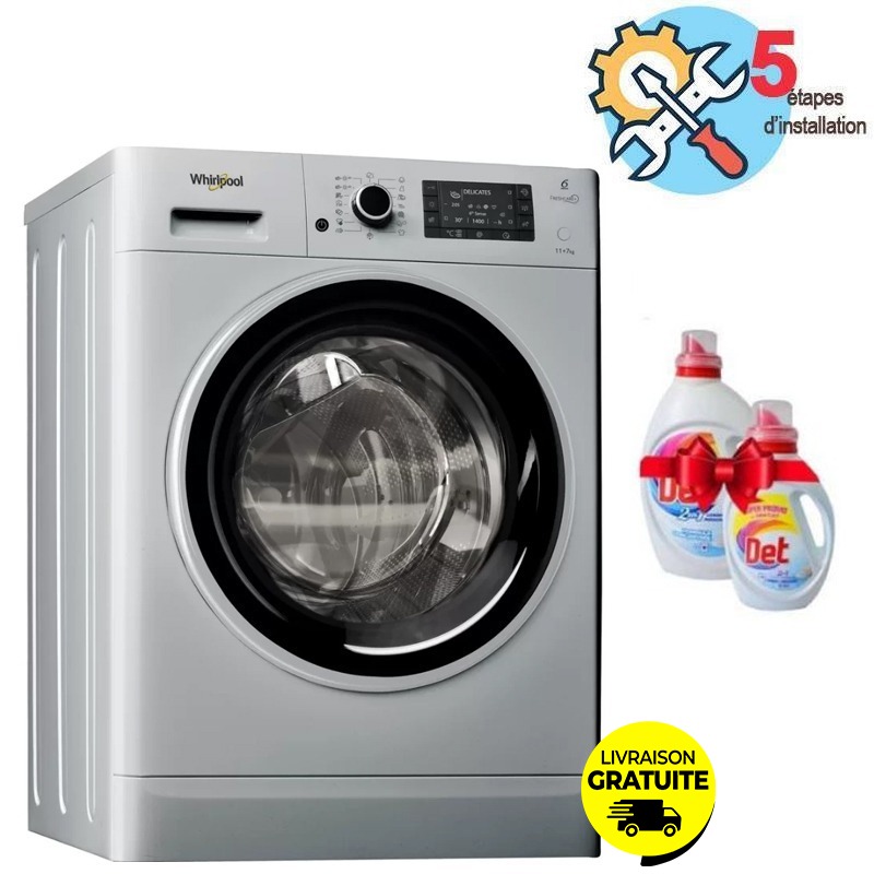 Lave linge séchant Frontal WHIRLPOOL FWDD117168SBS-MA 11Kg + Det 2.5L + 1L