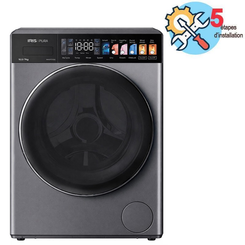 Lave-linge Séchant IRIS PURA WDSE1214VJMWB 10.5kg - Dark Silver