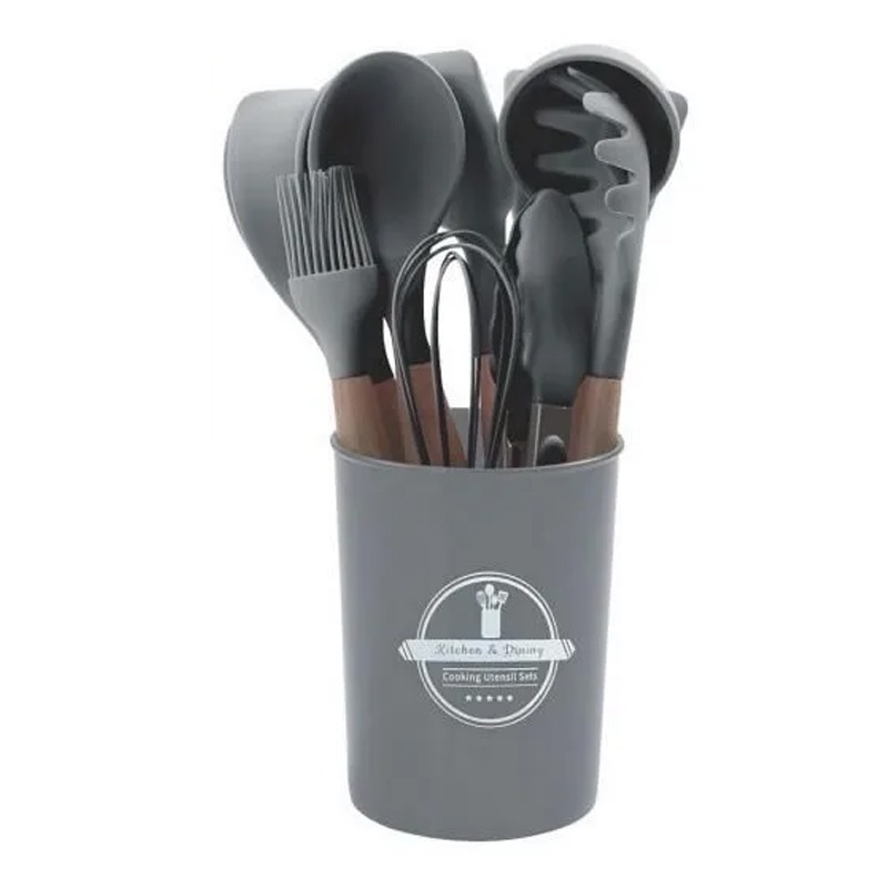 Lot De 12 Ustensiles De Cuisine En Silicone - Gris