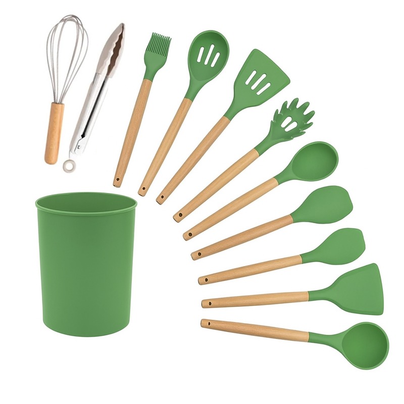 Lot De 12 Ustensiles De Service En Silicone - Vert