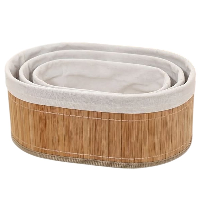 Lot de 3 Corbeilles en Bois avec Doublure en Tissu