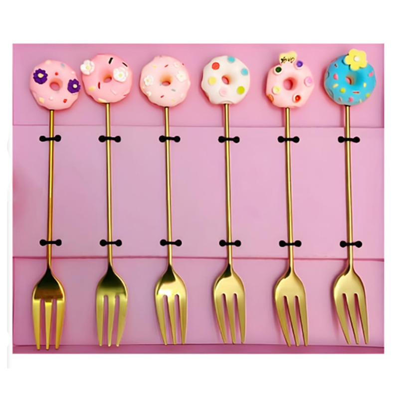 Lot De 6 Fourchettes Décoratives Avec Motifs Gourmands - Doré