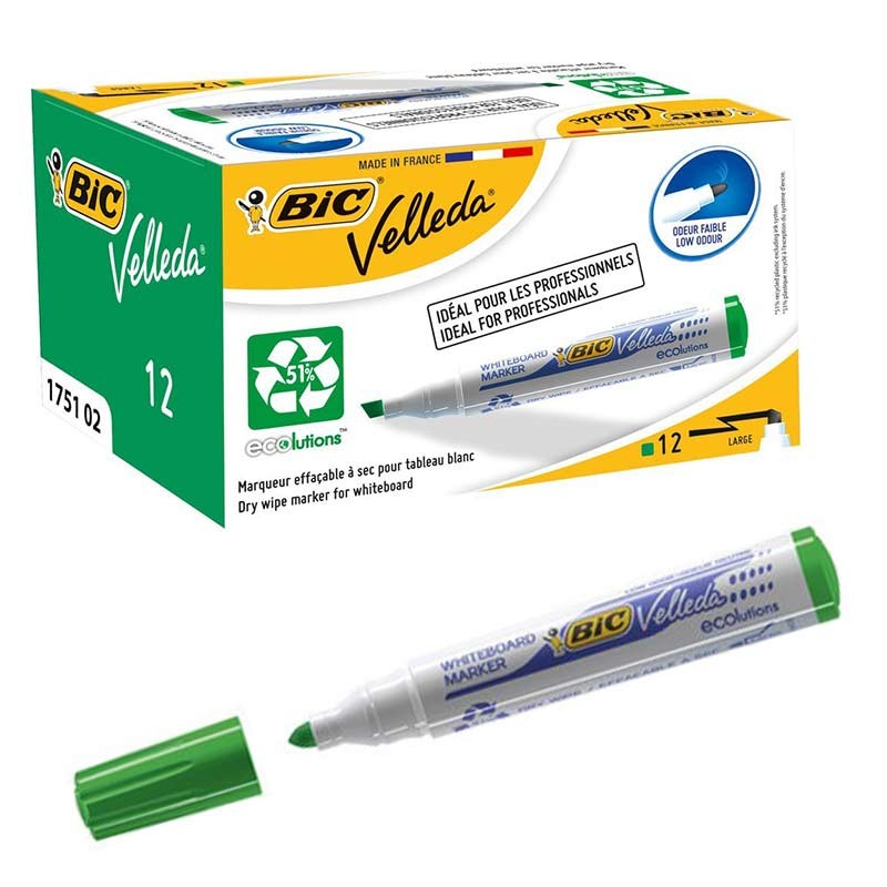 Pack de 12 Marqueurs BIC Velleda 1701 Ecolutions Vert