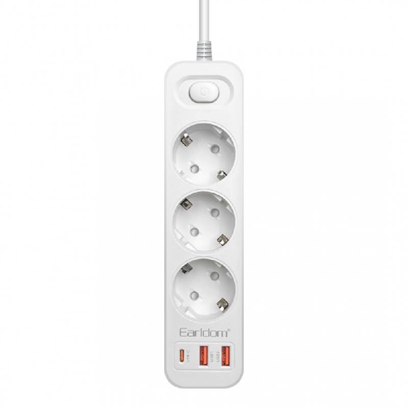 Multiprise EARLDOM ES-SC13 3 Prises + 2 USB + 1 USB-C - Blanc
