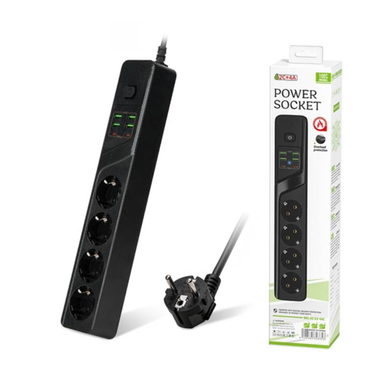 Multiprises 4 prises 2C+ 4USB BKL-03 - Noir