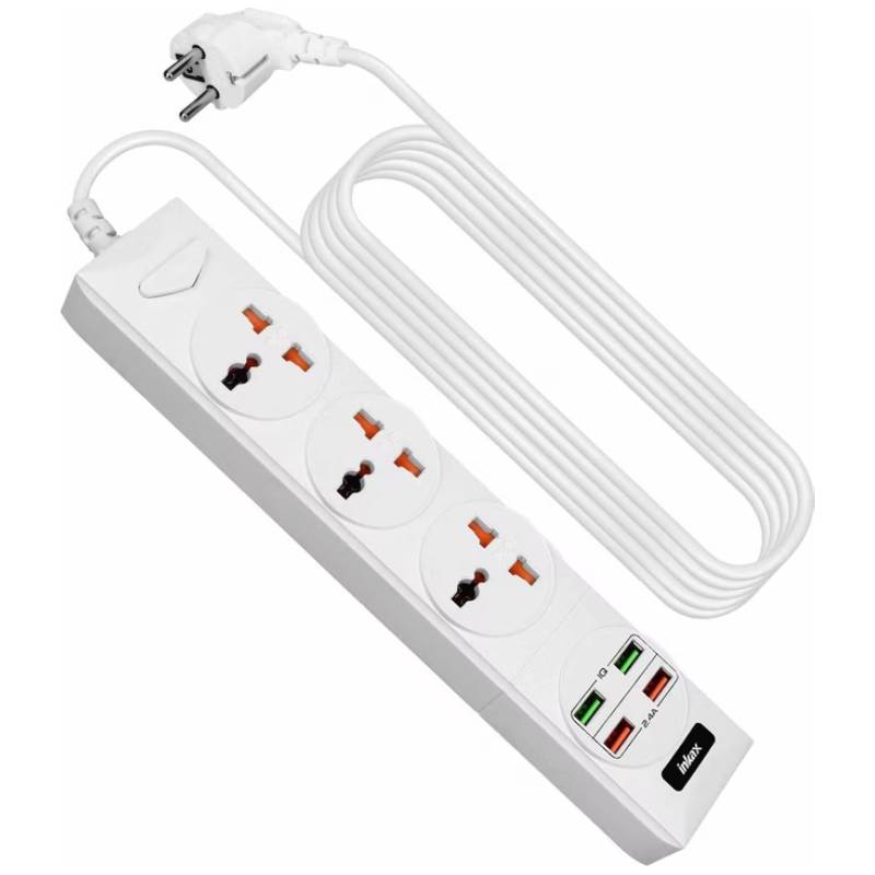 Multiprises INKAX BKL-01 3P + 4USB 250V 10A - Blanc