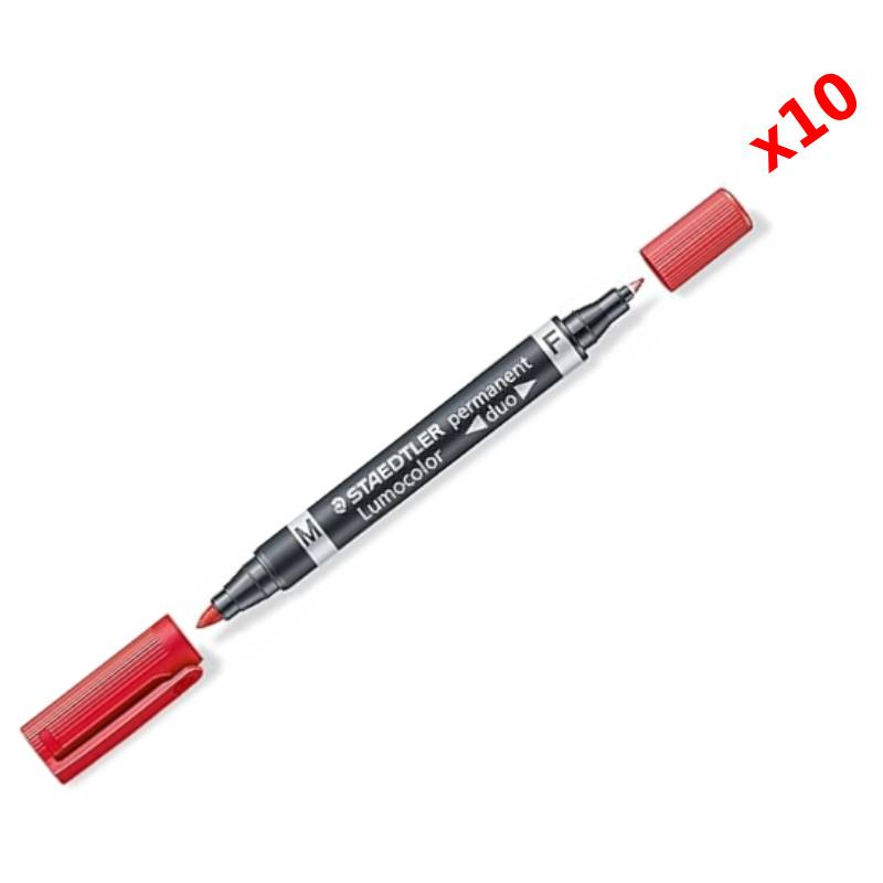 Pack de 10 Marqueurs Permanent double pointe STAEDTLER Lumocolor Rouge
