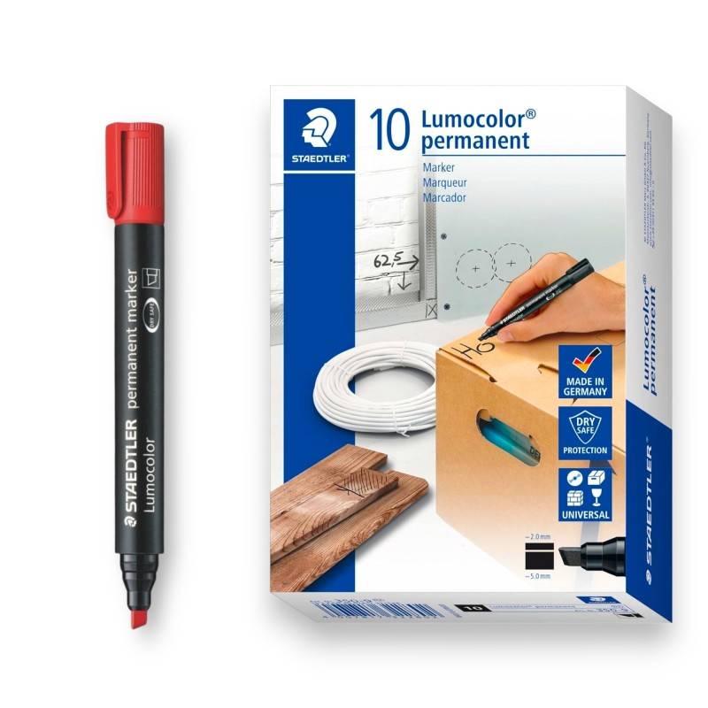 Pack de 10 Marqueurs Permanent STAEDTLER LUMOCOLOR 350 - Rouge