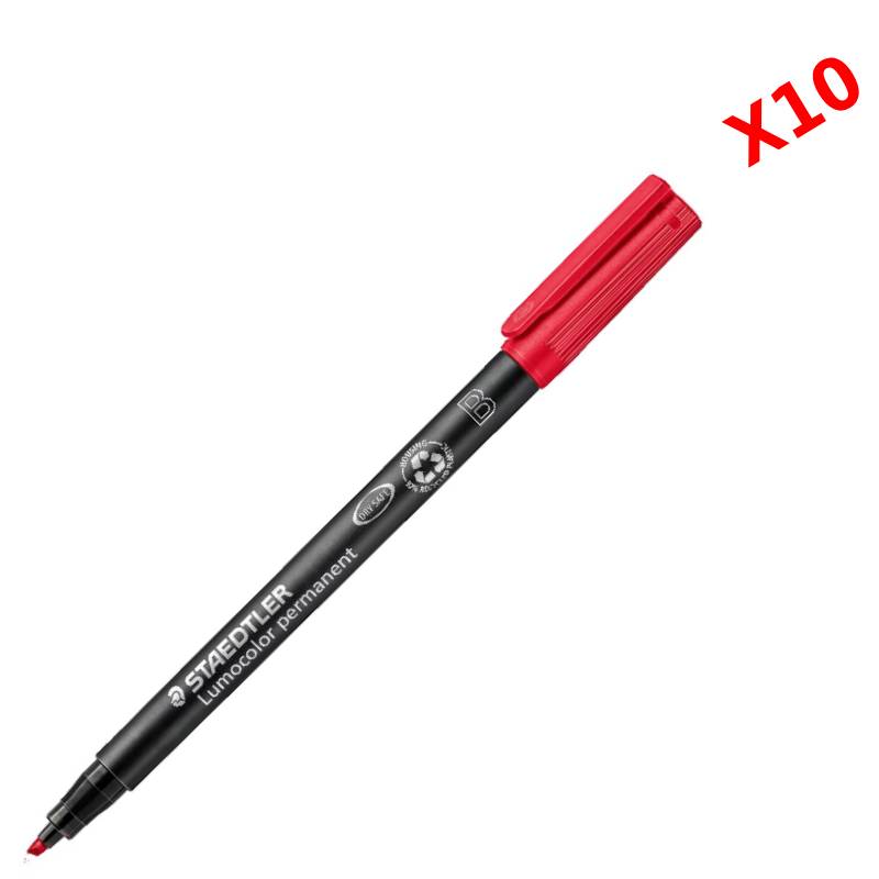 Pack de 10 Stylos Lumocolor Permanent STAEDTLER Universel B Rouge