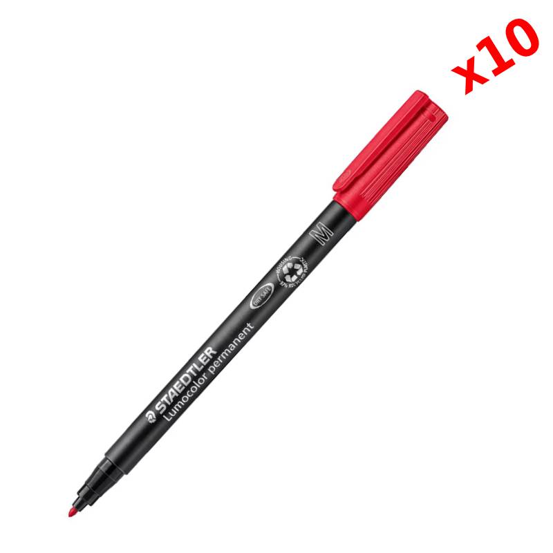 Pack de 10 Stylos permanent STAEDTLER universel Lumocolor M Rouge
