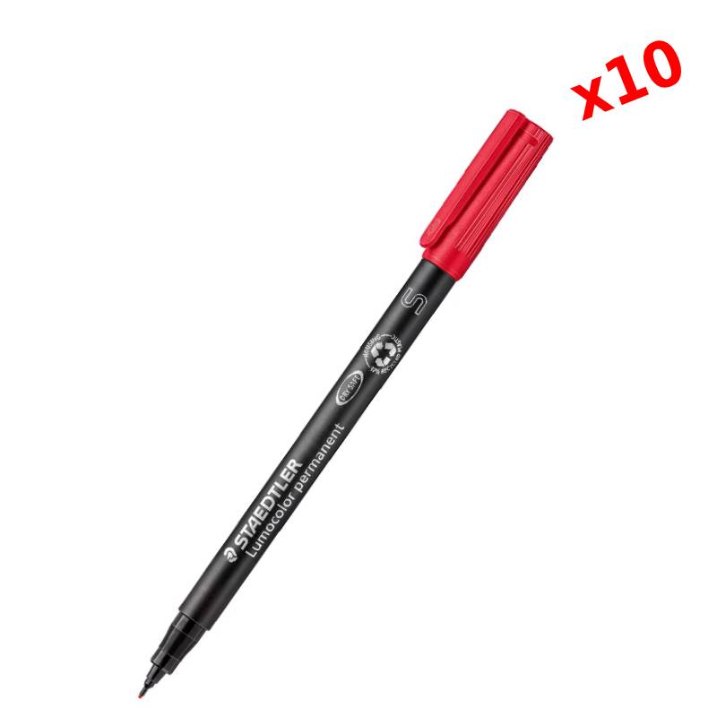 Pack de 10 Stylos Permanent STAEDTLER universel Lumocolor S Rouge
