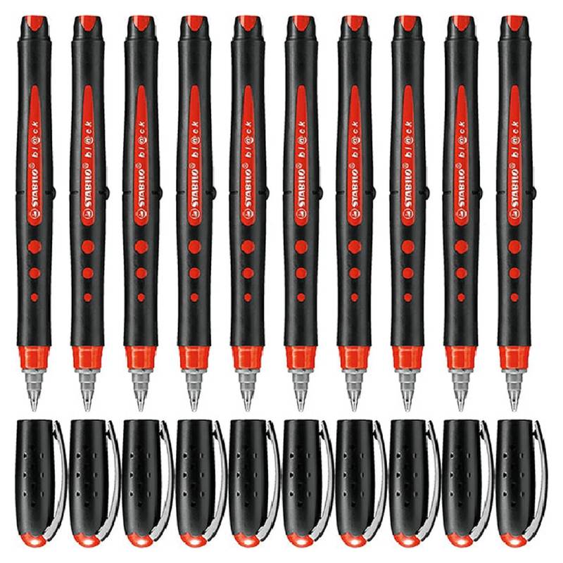 Pack de 10 Stylos Roller STABILO bl@ck Fine 0.5 mm - Rouge