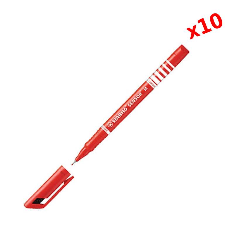 Pack de 10 Stylos STABILO Sensor Relaunch 0.3 mm - Rouge