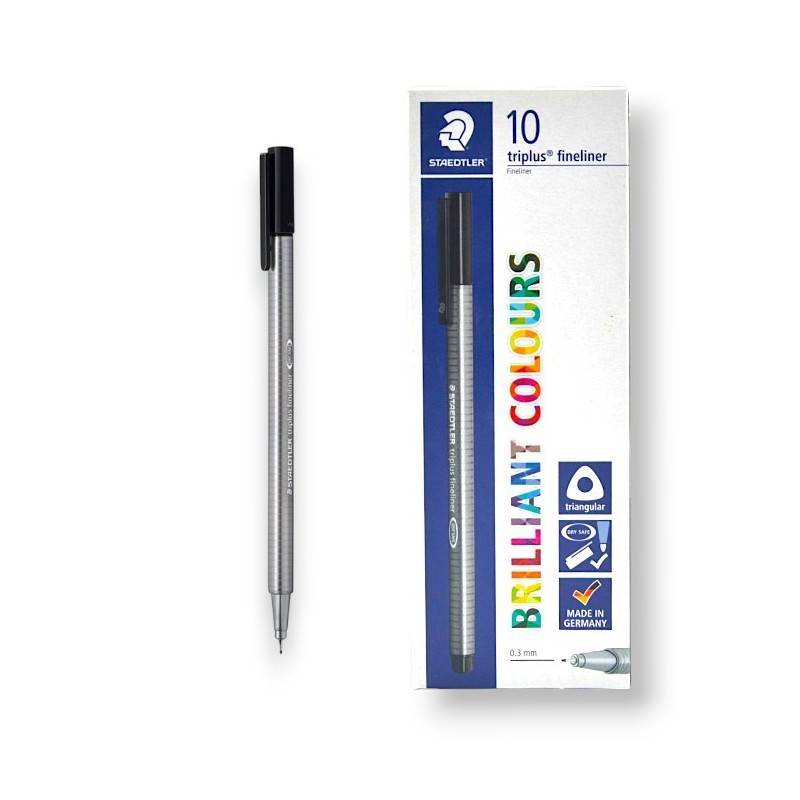 Pack de 10 Stylos STAEDTLER Triplus Fineliner 0.3 mm - Noir