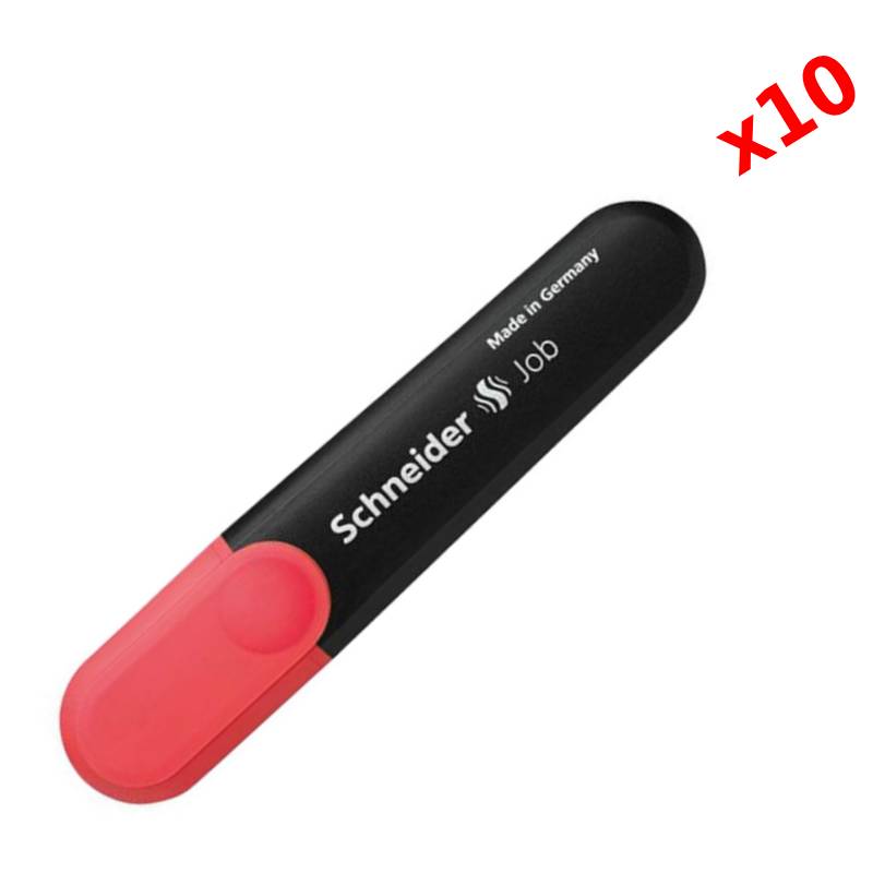 Pack de 10 Surligneurs Schneider Job à encre fluorescente - Rouge