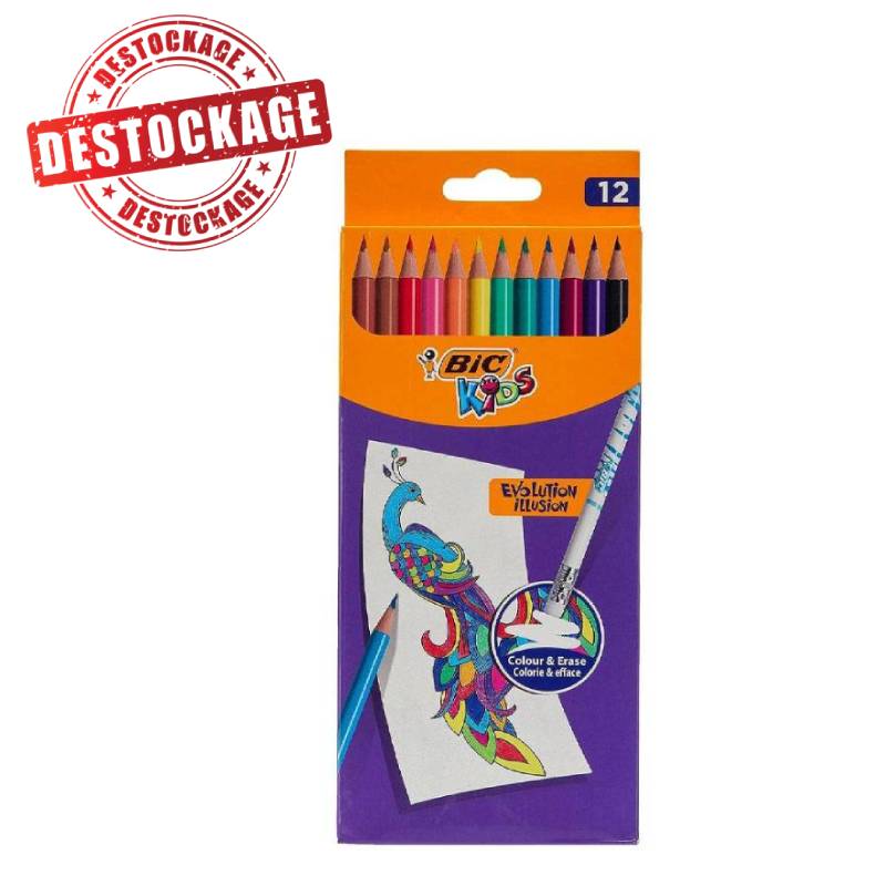 Pack de 12 Crayons Couleurs BIC Kids Evolution Illusion Avec Gomme