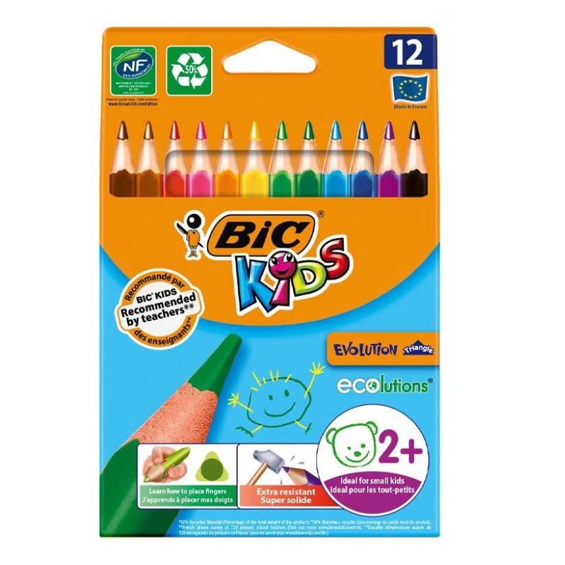 Pack de 12 Crayons Couleurs BIC Kids Evolution Triangle ECOlutions