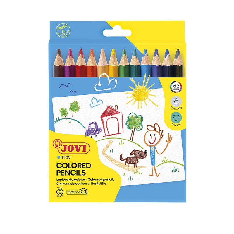 Pack de 12 Cryaon de Couleurs JOVI en Bois Maxi Triangulaire