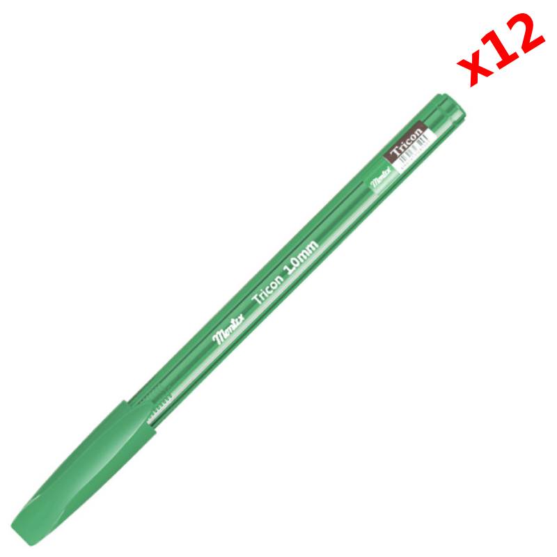 Pack de 12 Stylos à Bille MONTEX Tricon 1.0 mm - Vert