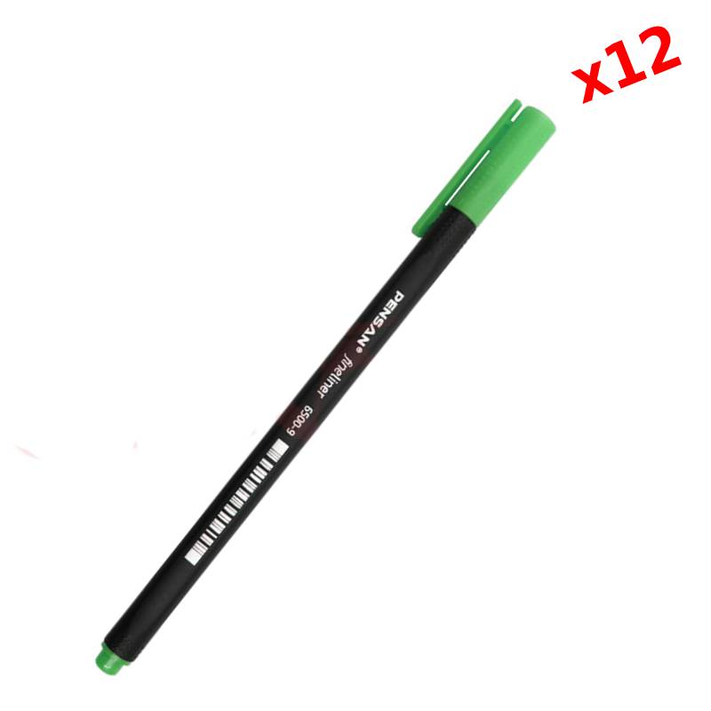 Pack de 12 Stylos Feutre PENSAN TRIPLUS Fine Liner - Vert