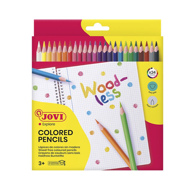 Pack de 24 Crayon de couleurs JOVI Sans Bois Triangulaire WOODLESS 734/24