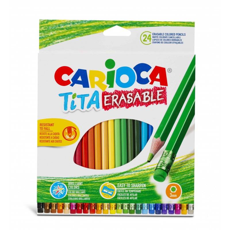 Pack de 24 Crayons De Couleur CARIOCA Tita Effaçables - Assortis