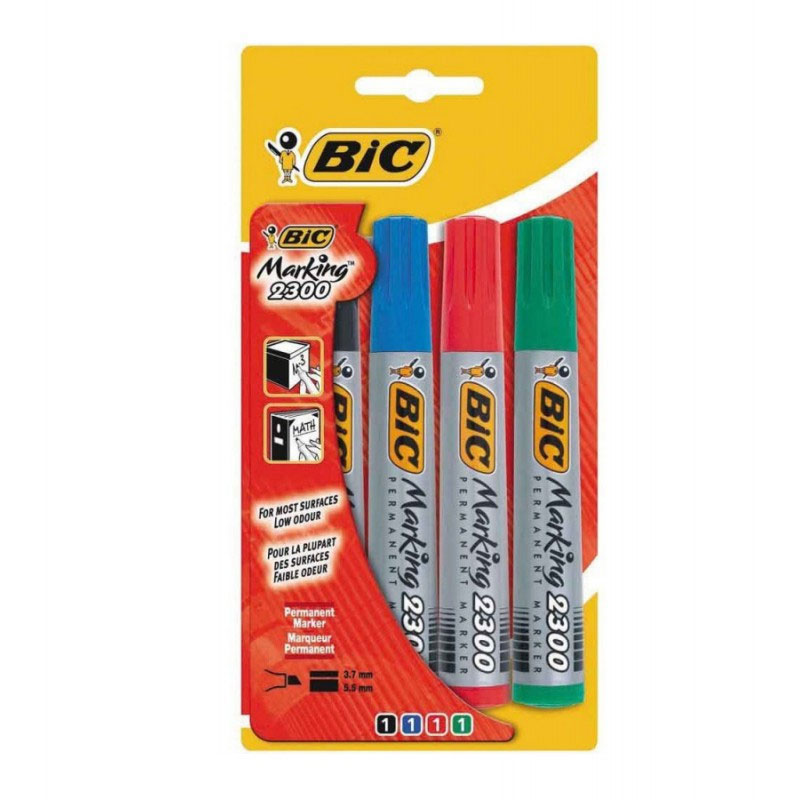 Pack de 4 Couleurs de Marqueurs BIC Permanents Marking 2300