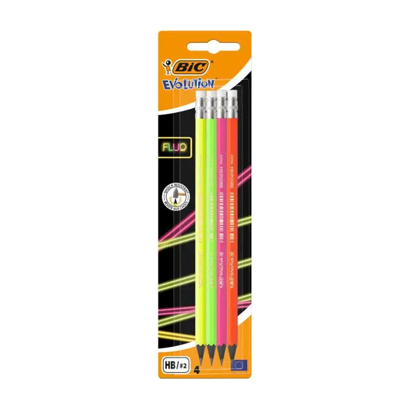 Pack de 4 crayons à papier BIC sans bois Noir Fluo