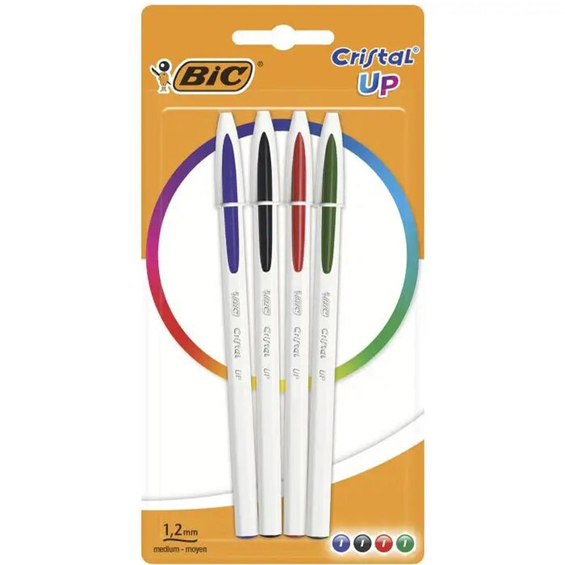 Pack de 4 Stylos Blister BIC à Bille Cristal Up - Couleurs Assorties (94640)