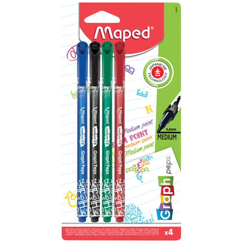 Pack De 4 Stylos Feutres MAPED Graph'Peps Medium - Assortis