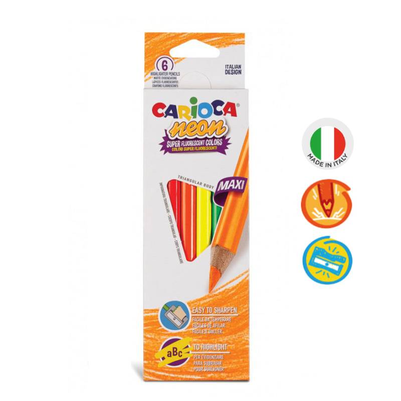Pack de 6 Crayon de couleur CARIOCA Néon Maxi