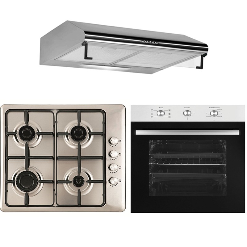 Pack Électroménager FRANCO Four Encastrable + Plaque de Cuisson + Hotte - Inox
