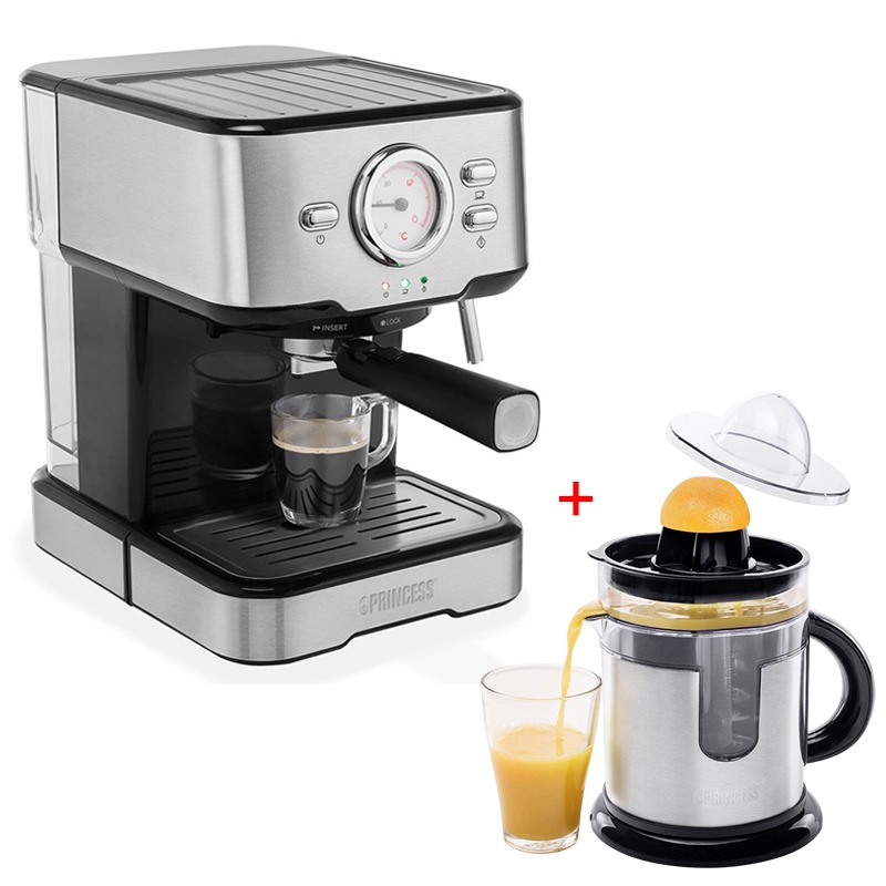 Pack Petit Déjeuner PRINCESS Cafetière Expresso 1100W & Presse-Agrume 40W