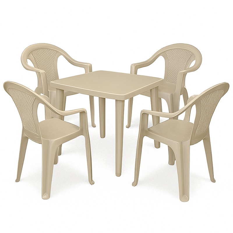 Pack Table et 4 Chaises en Plastique - Grège