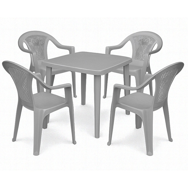 Pack Table et 4 Chaises en Plastique - Gris