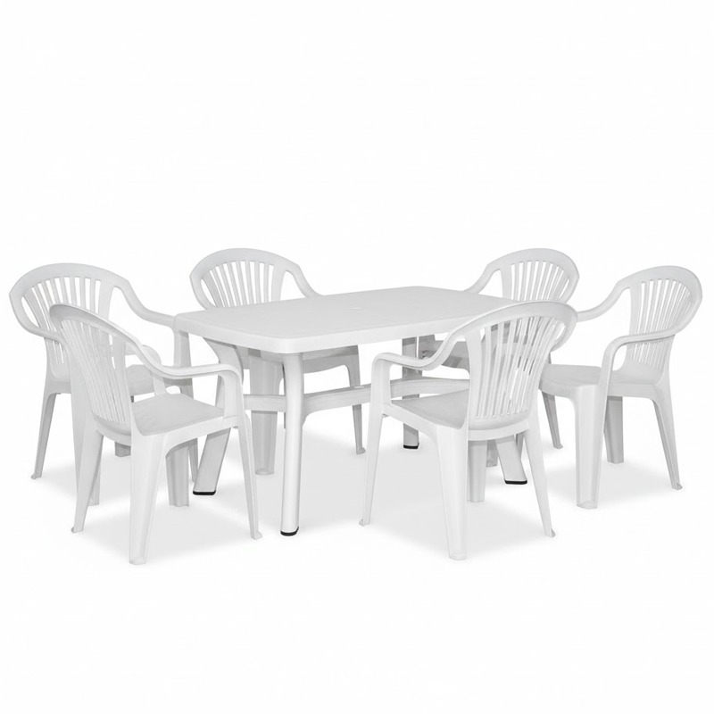 Pack Table Zahra et 6 Chaises Floria en Plastique - Blanc