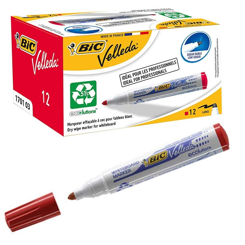 Pack de 12 Marqueurs BIC Velleda 1701 Ecolutions Rouge