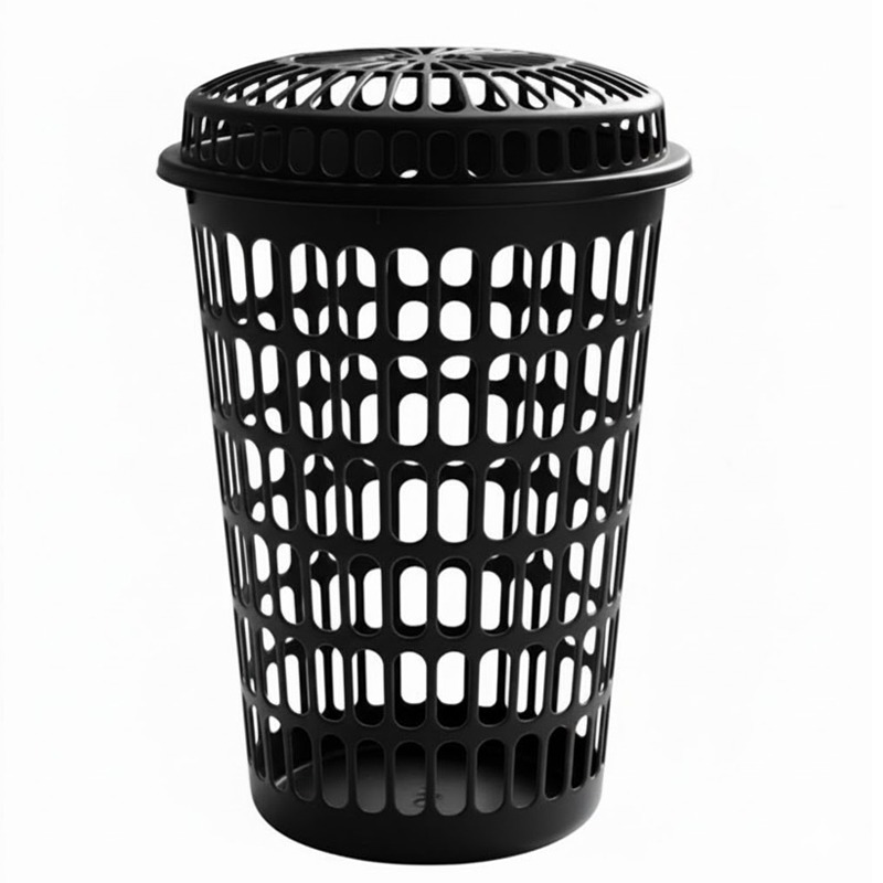 Panier à Linge Plastique Avec Couvercle - Noir