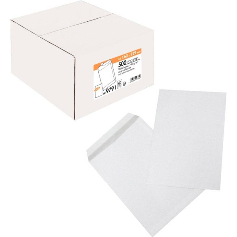 Paquet De 500 Pochettes Blanche LA COURONNE 162X229 Bande Adhésive 90 gr