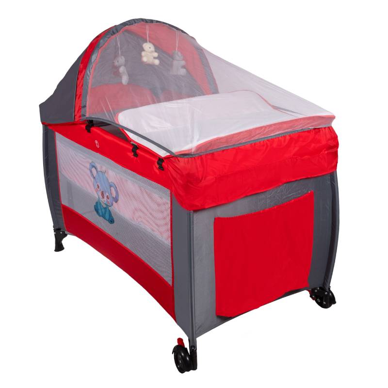 Parc Lit KOALA Bello Réglable Avec table à langer - Rouge & Gris