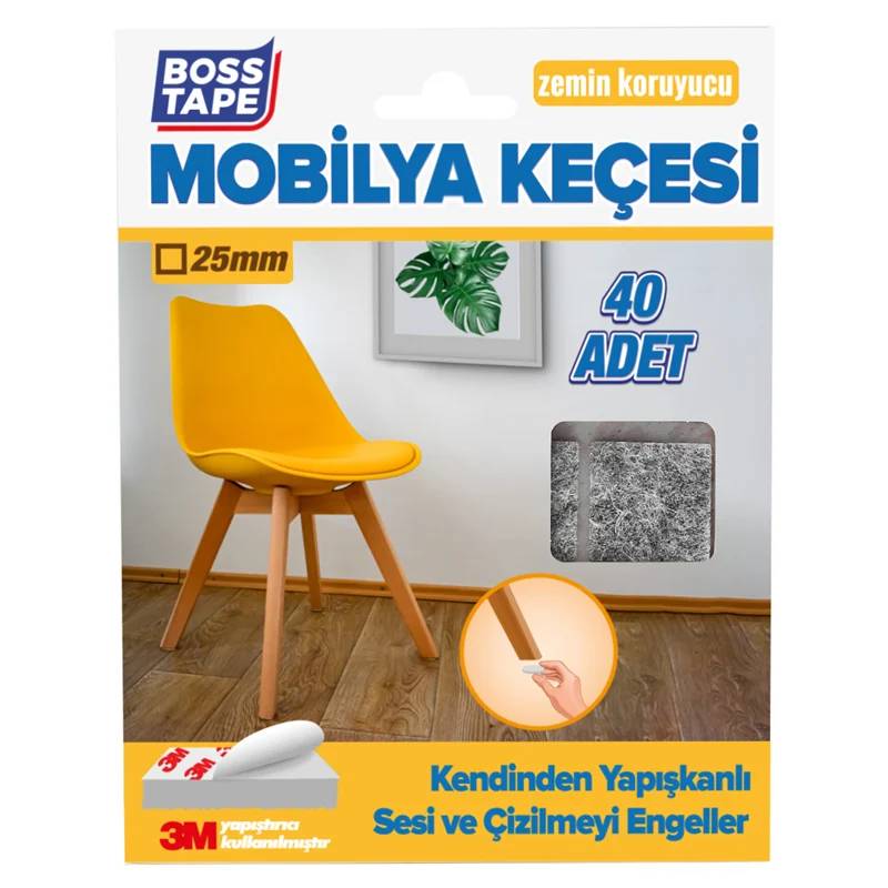 Patin en Feutre BOSS TAPE Adhésif Carré Pour pied de Meuble 25 x 25 mm